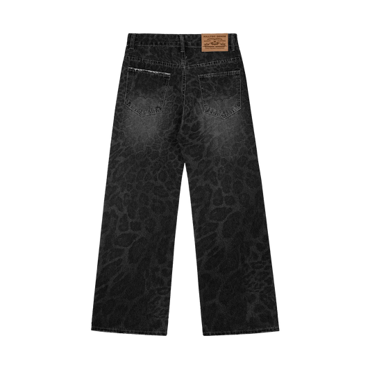 Black Leopard Denim Jeans