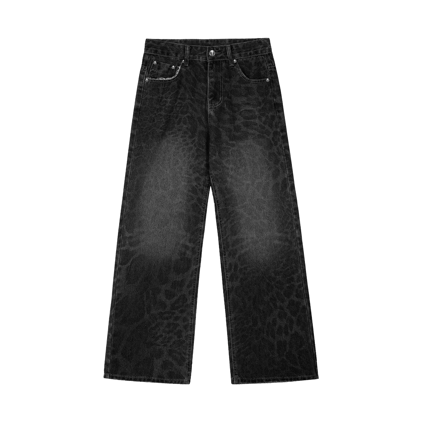 Black Leopard Denim Jeans