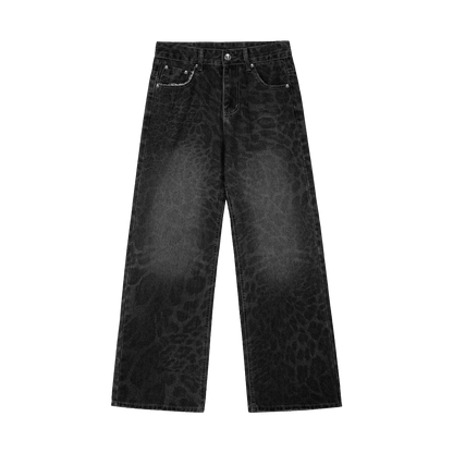 Black Leopard Denim Jeans